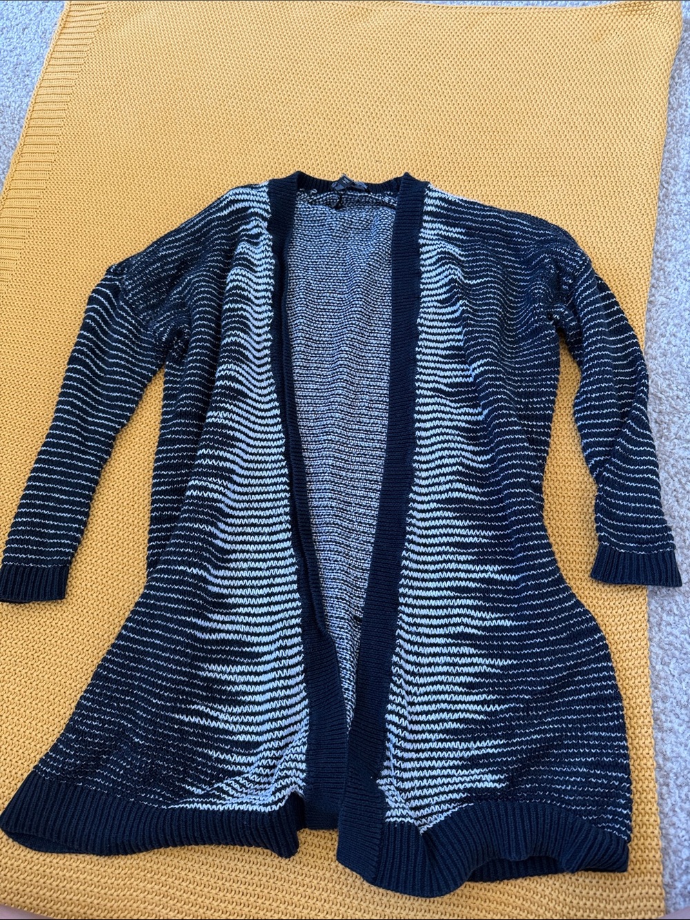 Express Navy and White Striped Open-Front Cardigan